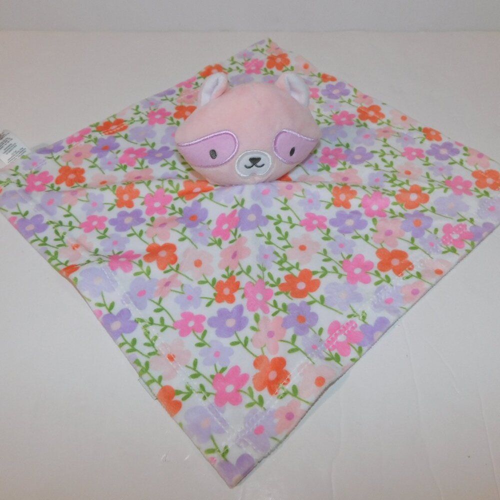ITY by Ingenuity Pink Purple Floral Deni Raccoon Security Blanket Baby Lovey